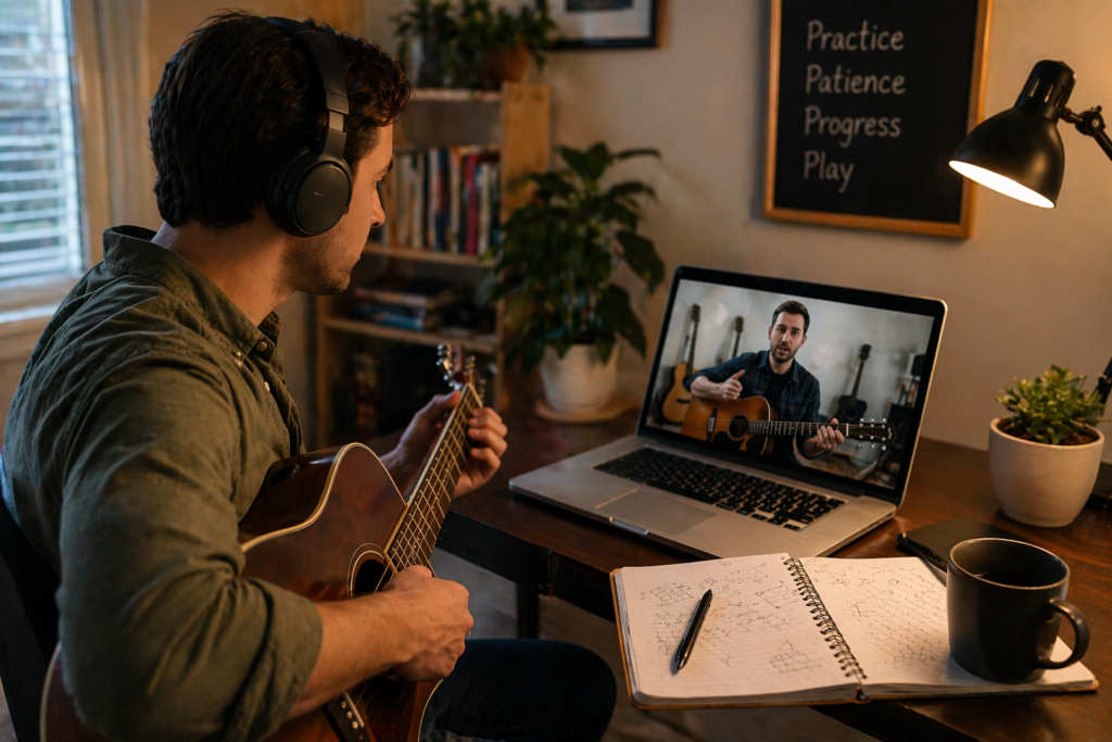 learn guitar online now. with Joe from any city in the united states and canada