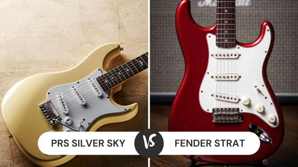 Comparison of Fender Stratocaster, Squier Strat, and PRS Silver Sky body shapes